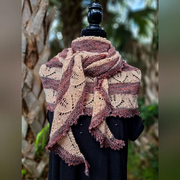 Hand Crafted OOAK Desiner Boho Scarf Lace Stripes in Natural Brown Beige Colors